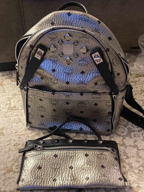 MCM Stark Backpack Silver Metallic Visetos Studded Mini Backpack main image 6